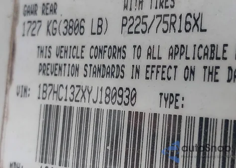 2000 Dodge Ram 1500 St z USA, uszkodzony, nr VIN 1B7HC13ZXYJ180930